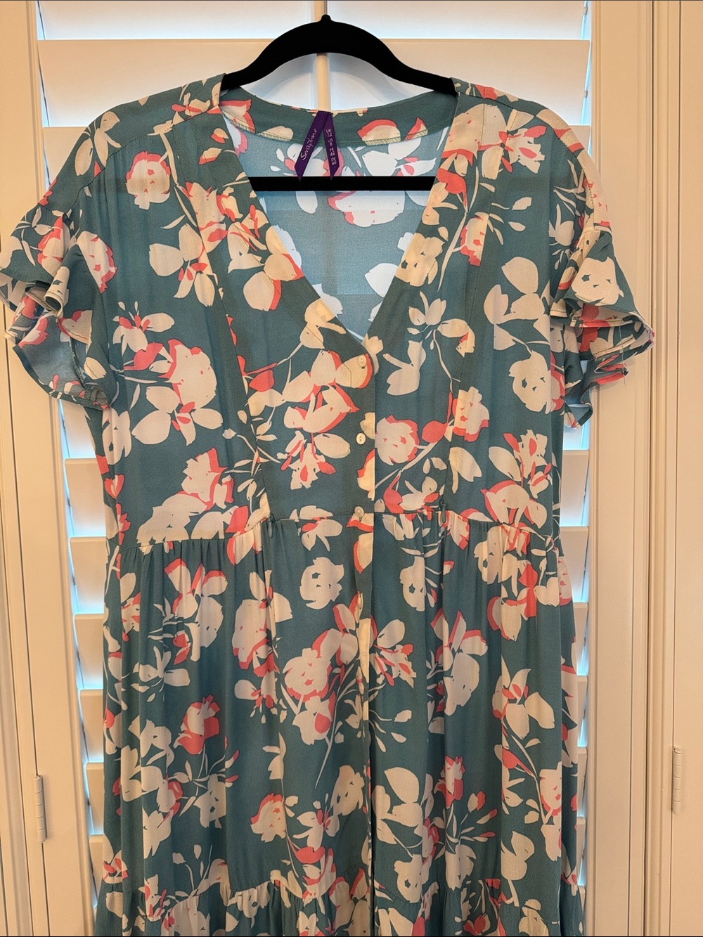 Seraphine Teal Floral V-Neck Maxi Dress - Picture 2 of 4